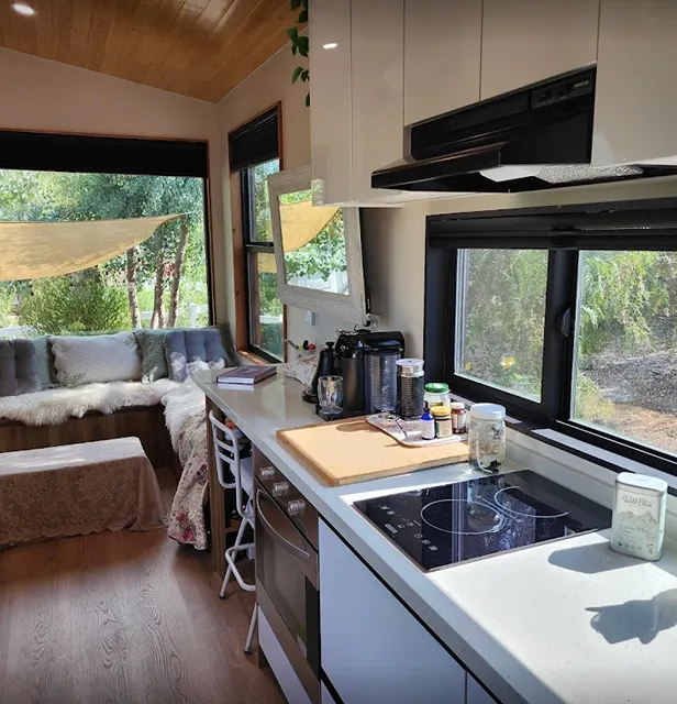 Interior view of Clever Studio tiny home kitchen